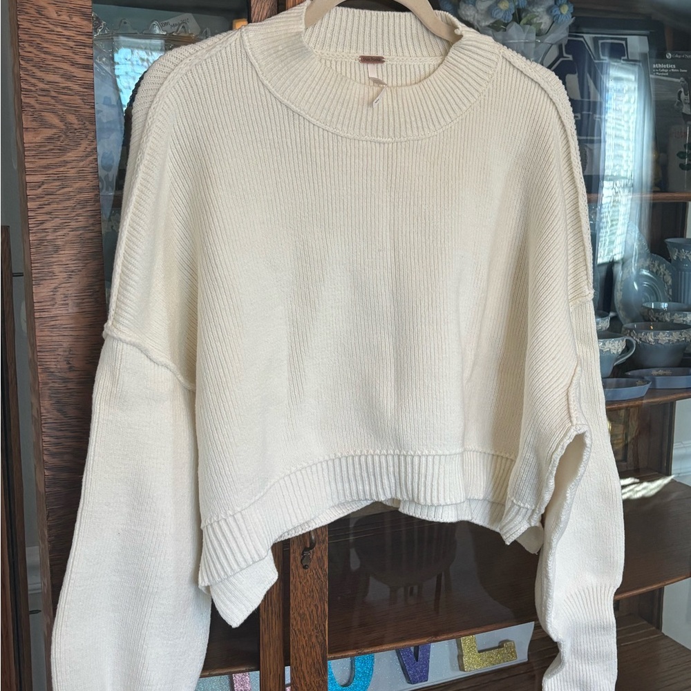 Free People Cropped Cream Sweater